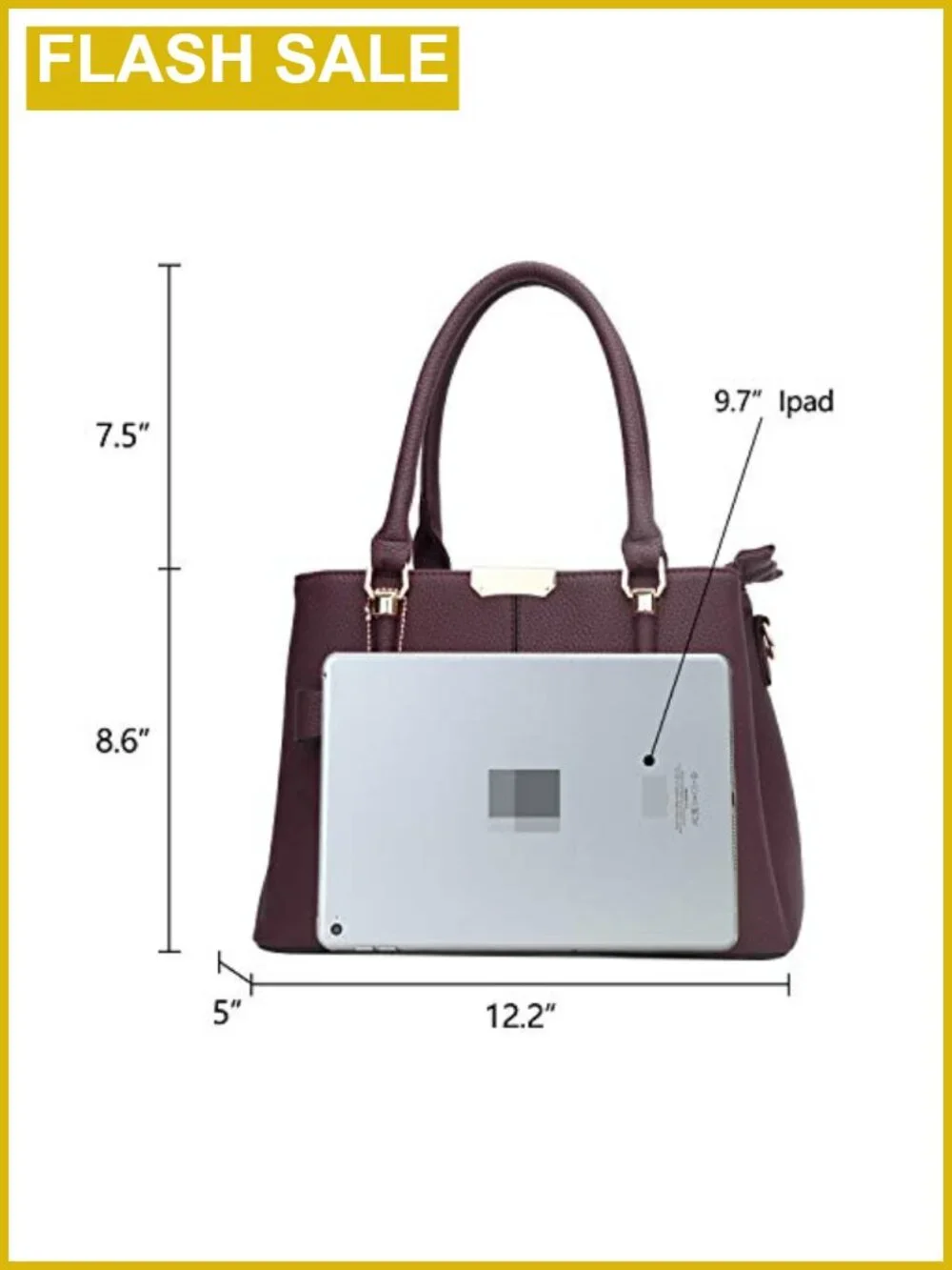 PU Leather Top Handle Satchel Bag, 3 Zippered Compartments Crossbody